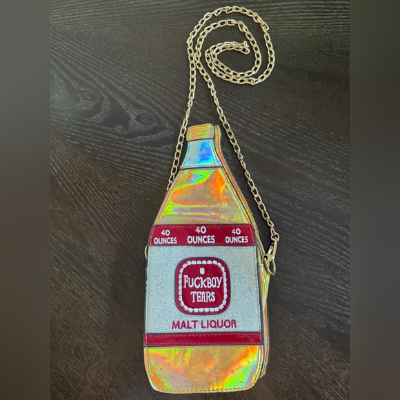 Dolls Kill Handbags - Dolls Kill Fuckboy Tears Malt Liquor Holographic Bottle-Shaped Crossbody Bag